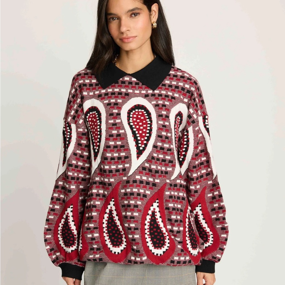 Anthropologie French Mauve Oversized Collar Paisley Sweater